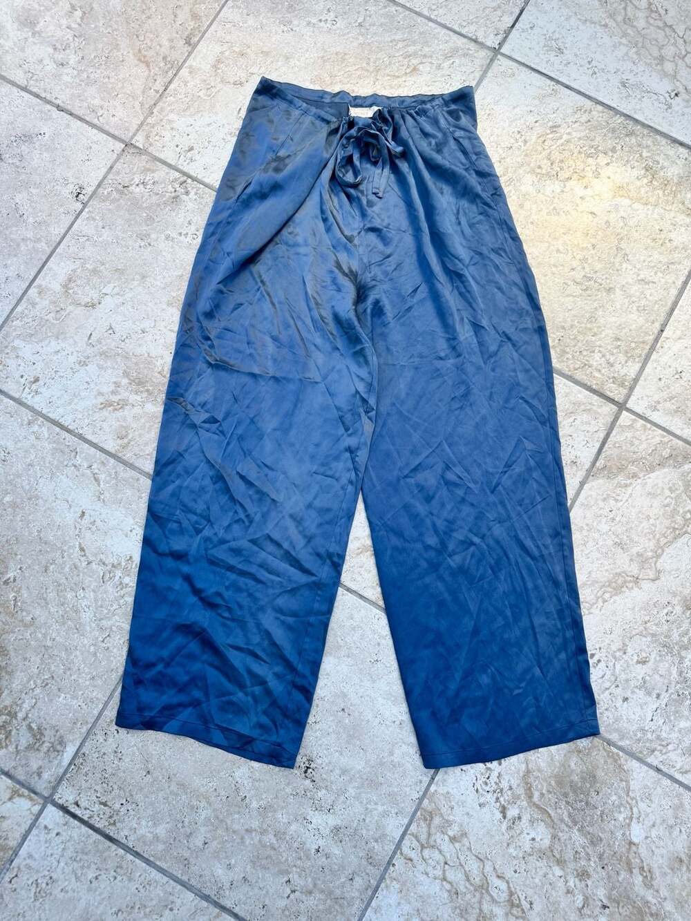 Vtg Victoria's Secret Silk Lounge Pants Size P/S Blue Drawstring